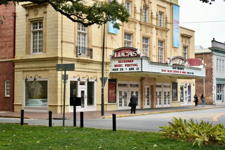 View of the iconic Lucas Theatre in Savannah's historic district.